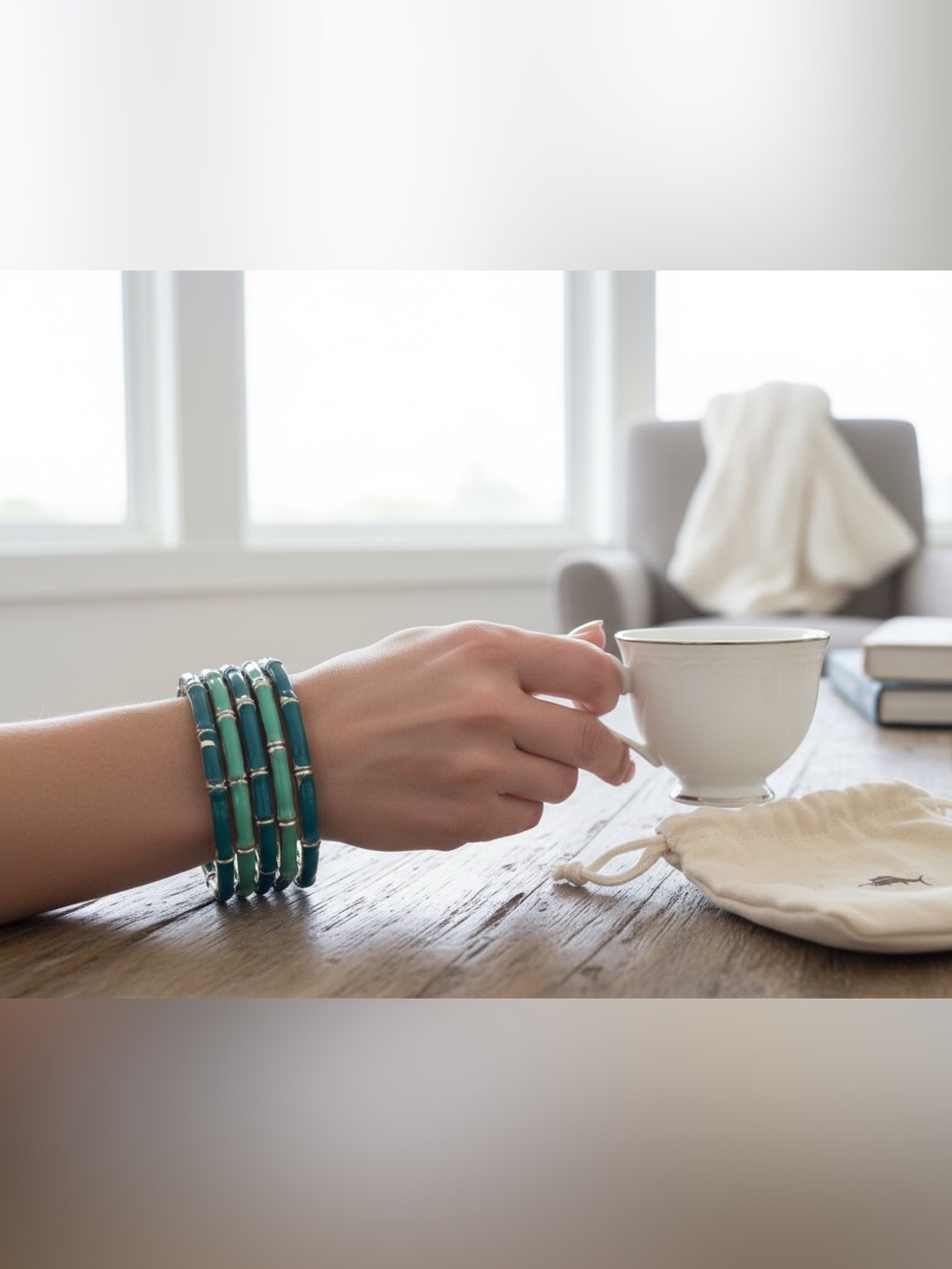 Tommy Bahama Teal and Aqua Bamboo Bangle Set